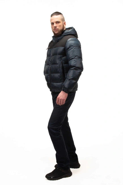 Мужской зимний биопуховик цвета морская волна-5