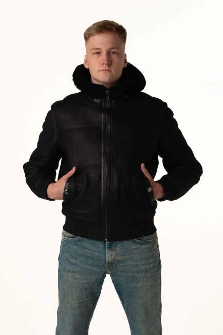 Чоловіча дублянка-бомбер з капюшоном-1