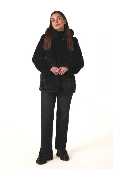 Женская норковая шуба графитового цвета зима-10