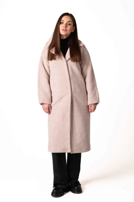 Шуба из экомеха с английским воротником беж-9