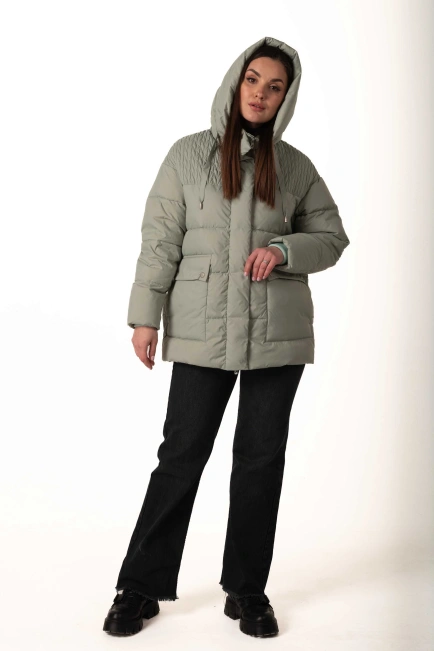 Женский мятный биопуховик с капюшоном-6