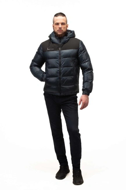 Мужской зимний биопуховик цвета морская волна-3