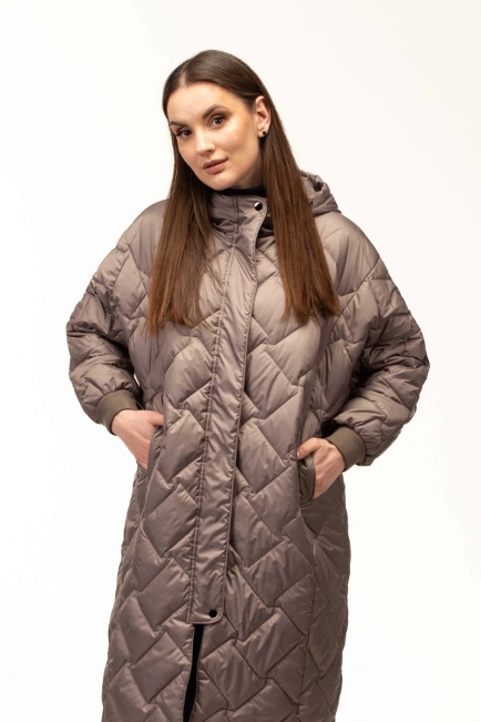 Подовжена демісезонна куртка кавова-4