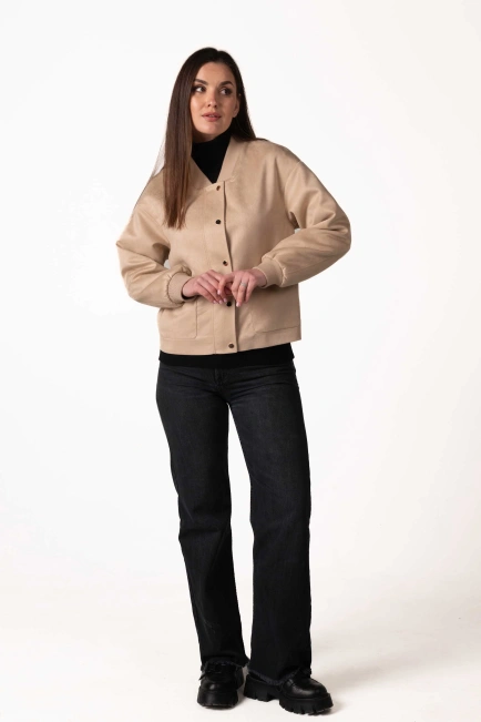 Жіноча куртка зі штучної замші бежева-8