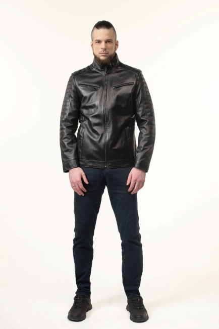 Шкіряна куртка чорна з прострочками-6