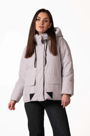 Жіночий світло-сірий біопуховик з капюшоном