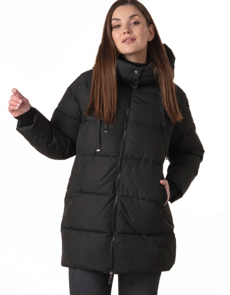 Женский чёрный биопуховик со съёмным капюшоном