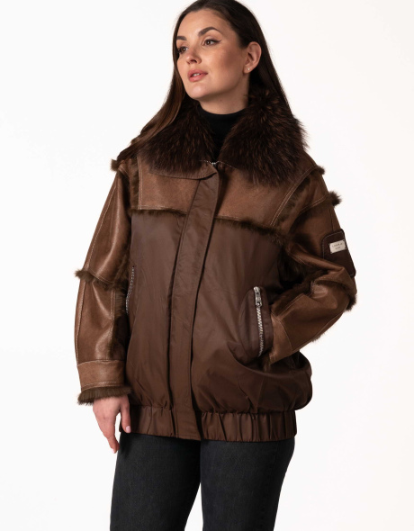 Биопуховик с мехом енота и вставками из кролика