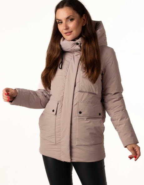 Жіночий біопуховик бежевий з кишенями