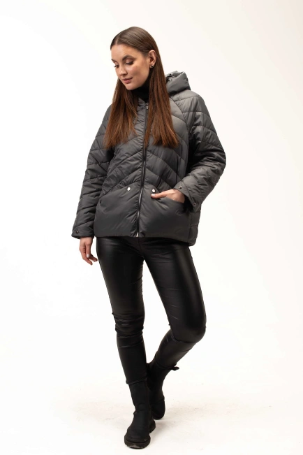 Демісезонна куртка з капюшоном сіра-10