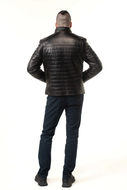 Чоловіча шкіряна дублянка з прострочкою-2