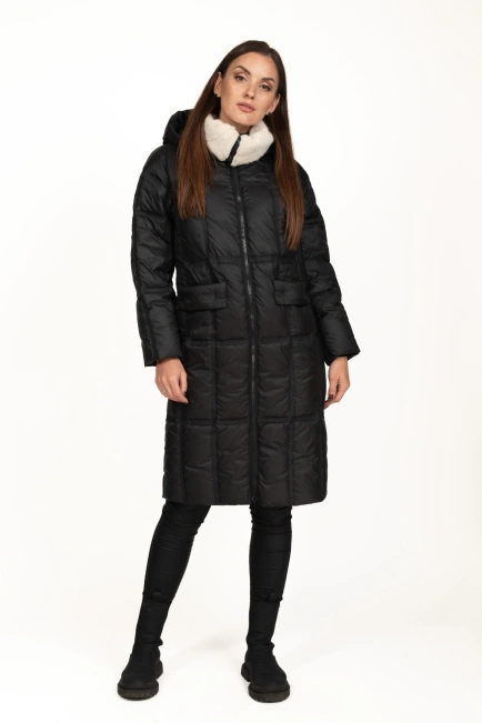 Жіночий біопуховик чорний зі стьобаний чорний-3