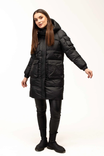 Біопуховик з капюшоном та декором на рукавчику-6