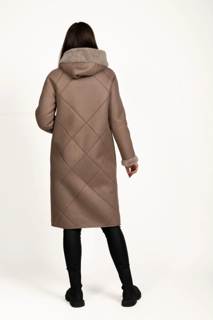 Жіноча штучна дублянка кавового кольору-9