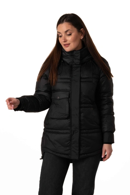 Черный биопуховик с капюшоном и кулисками-4