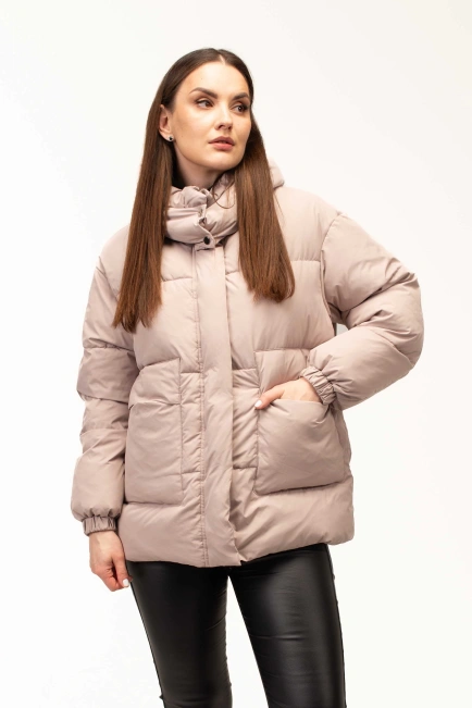 Жіночий бежевий біопуховик на холодну зиму-1
