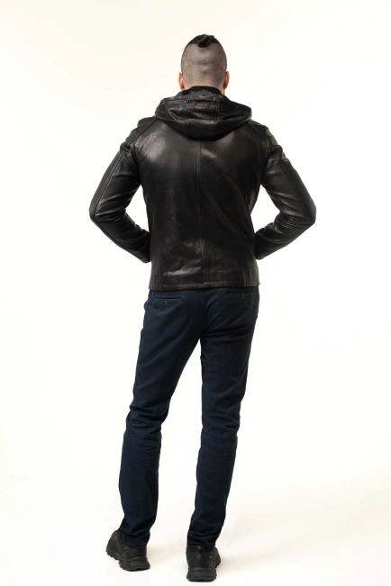 Чоловіча куртка зі шкіри з капюшоном-2