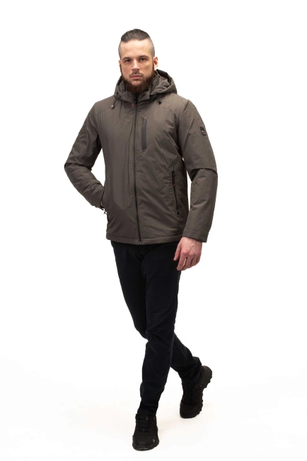 Мужская куртка серого цвета прямого кроя-9