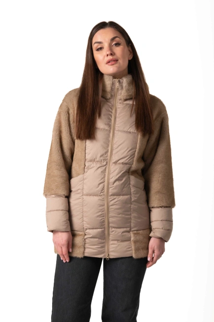 Биопуховик с экомехом бежевого цвета зима-1