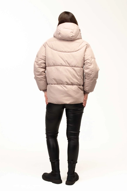 Жіночий бежевий біопуховик на холодну зиму-2