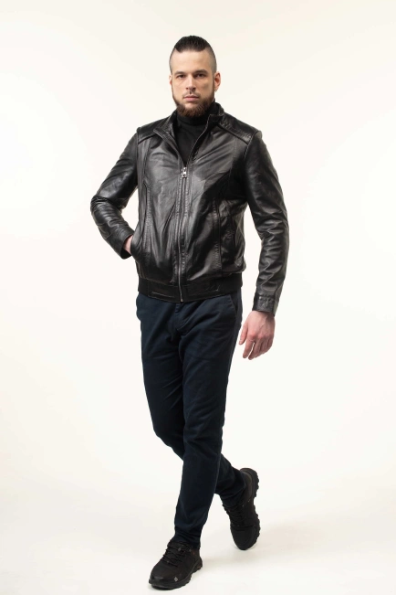 Шкіряна куртка чоловіча зі вставками замші-5