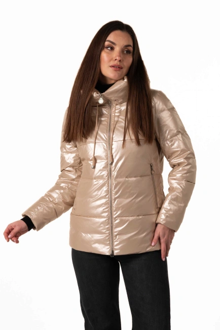 Бежевый биопуховик с капюшоном для зимы-4