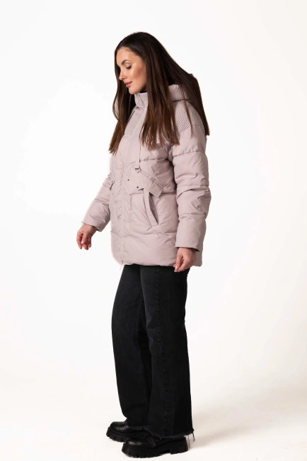 Биопуховик с фигурной стежкой и капюшоном-5