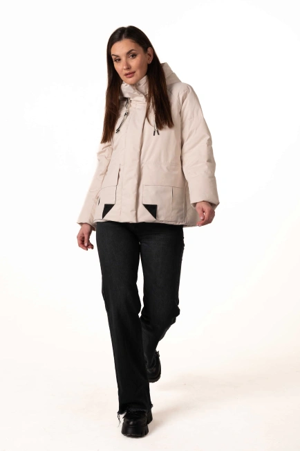 Молочный биопуховик с капюшоном и карманами-6