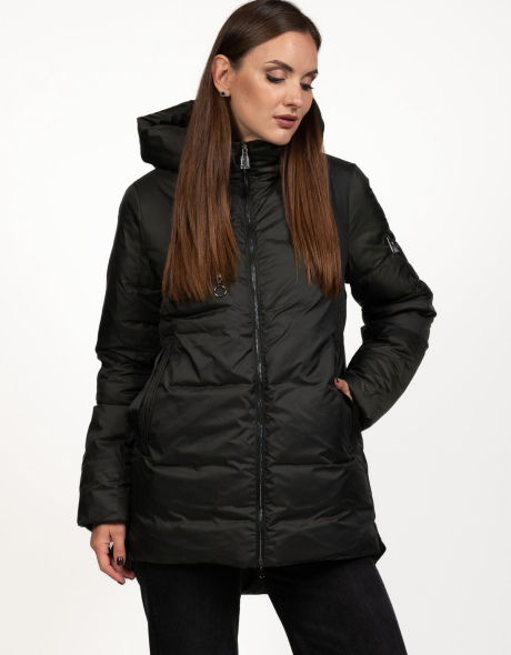 Женский зимний пуховик зелёный с биопухом