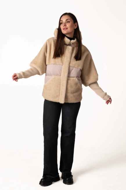 Женский биопуховик с экомехом бежевый-3