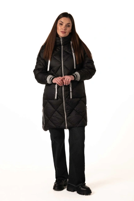 Женский зимний биопуховик черный с серым-8
