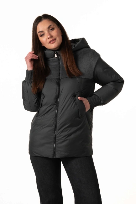 Биопуховик с экомехом тёмно-бирюзового цвета-4