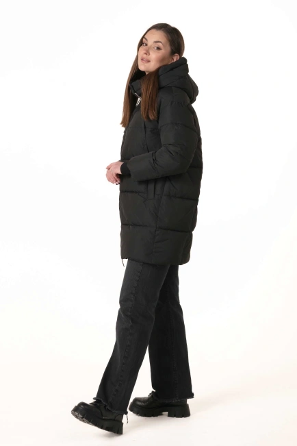 Женский чёрный биопуховик со съёмным капюшоном-5