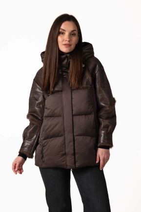 Біопуховик з шкіряними та хутряними вставками