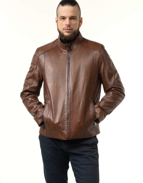 Мужская кожаная куртка в коричневом оттенке