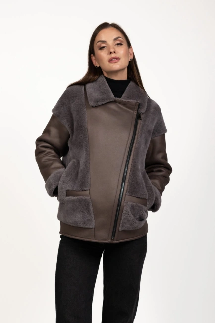 Жіноча штучна дублянка-косуха кавова-3