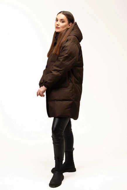 Біопуховик жіночий довгий коричневий-5