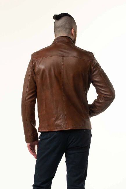 Шкіряна куртка чоловіча коричнева з тонуванням-8