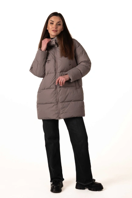 Кофейный биопуховик со съемным капюшоном-10