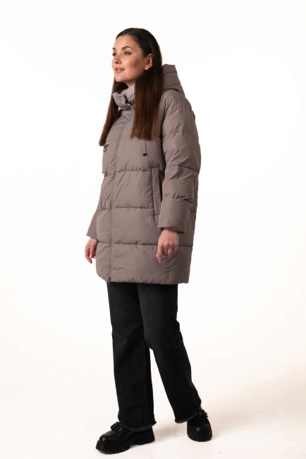 Кофейный биопуховик со съемным капюшоном-9
