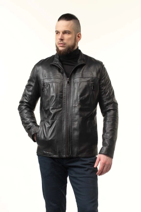 Кожаная куртка мужская с воротником