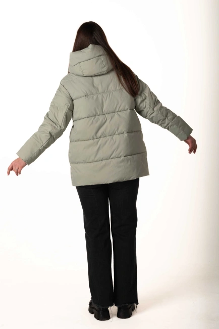 Женский мятный биопуховик с капюшоном-2