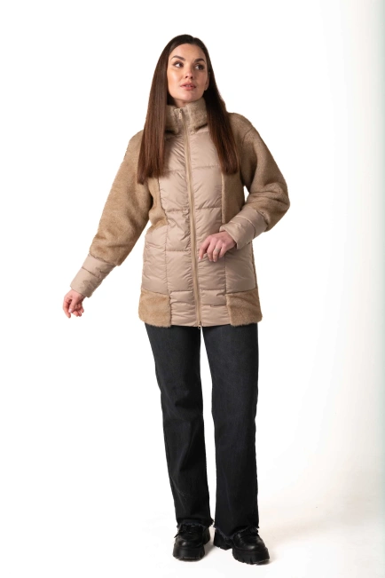 Биопуховик с экомехом бежевого цвета зима-3