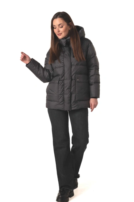 Темно-серый биопуховик с капюшоном-9