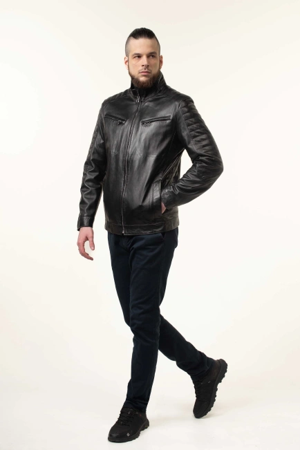 Шкіряна куртка чорна з прострочками-7