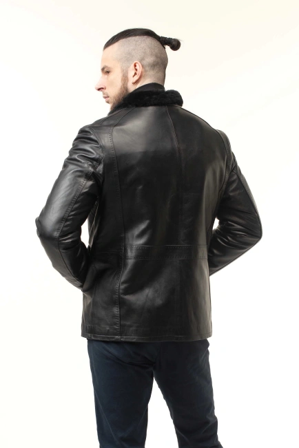Чоловіча шкіряна дублянка з декором-6