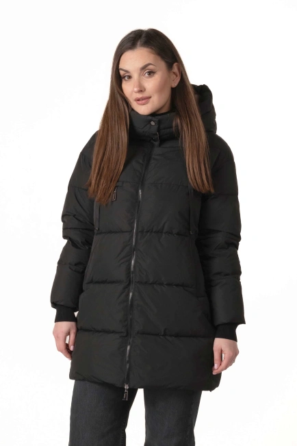 Женский чёрный биопуховик со съёмным капюшоном-4