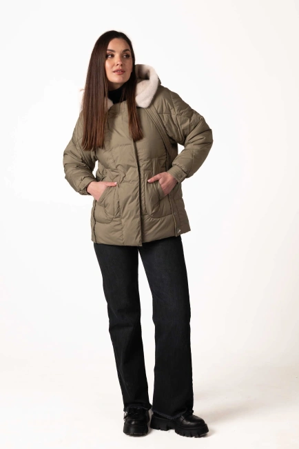 Биопуховик зелёного цвета с экомехом-6