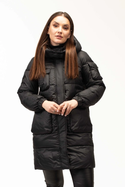 Біопуховик з капюшоном та декором на рукавчику-4