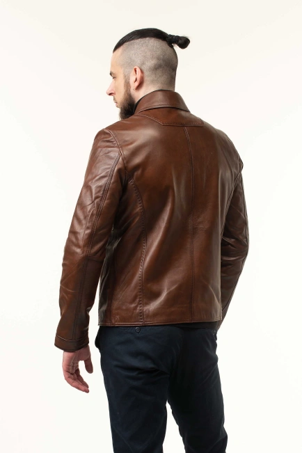 Світло-коричнева шкіряна куртка чоловіча-7